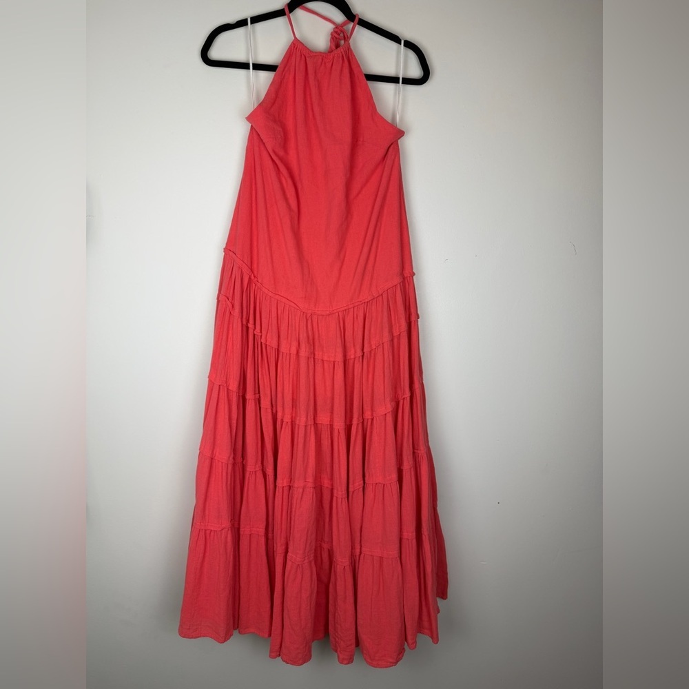 FREE PEOPLE Somewhere Sunny Drop Waist Maxi Dress Watermelon Coral XS - Picture 2 of 7